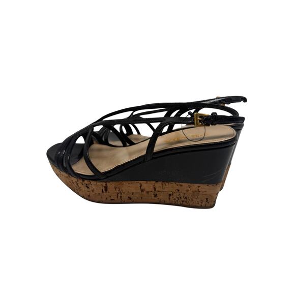 Prada Patent Leather Slingback Cork Wedge Platform Sandals Black Women's Size 35 - Picture 1 of 7